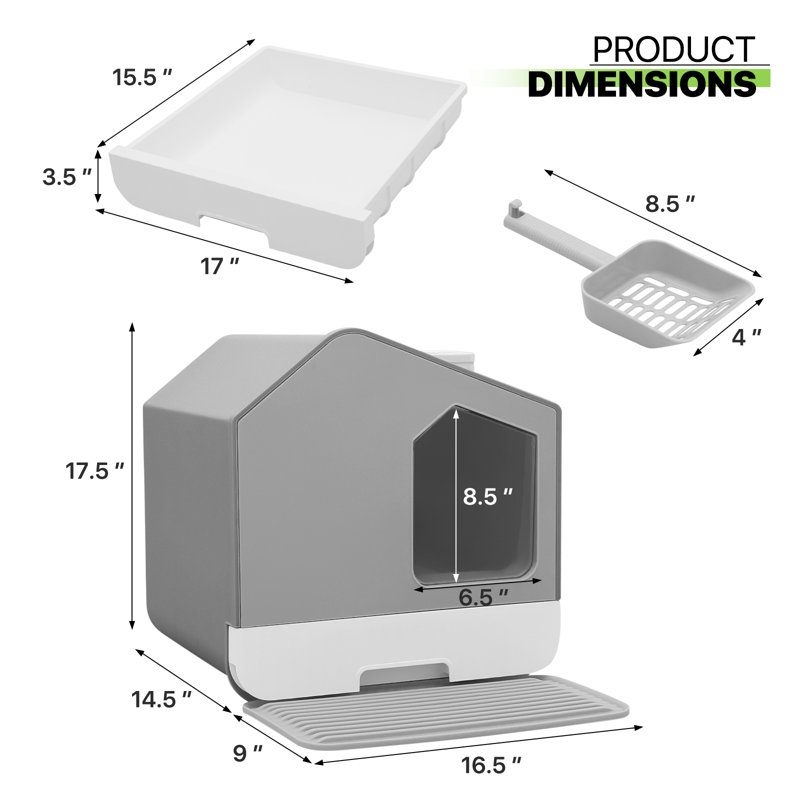 Tucker Murphy Pet™ Enclosed Cat Litter Box With Scoop, Large Cat Litter